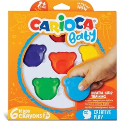 Carioca - Carioca Baby Teddy Crayons 6'lı Mum Boya +1 Yaş