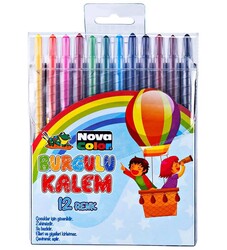 Nova Color - Nova Color Burgulu Kalem Çevirmeli Mum Boya 12 Renk